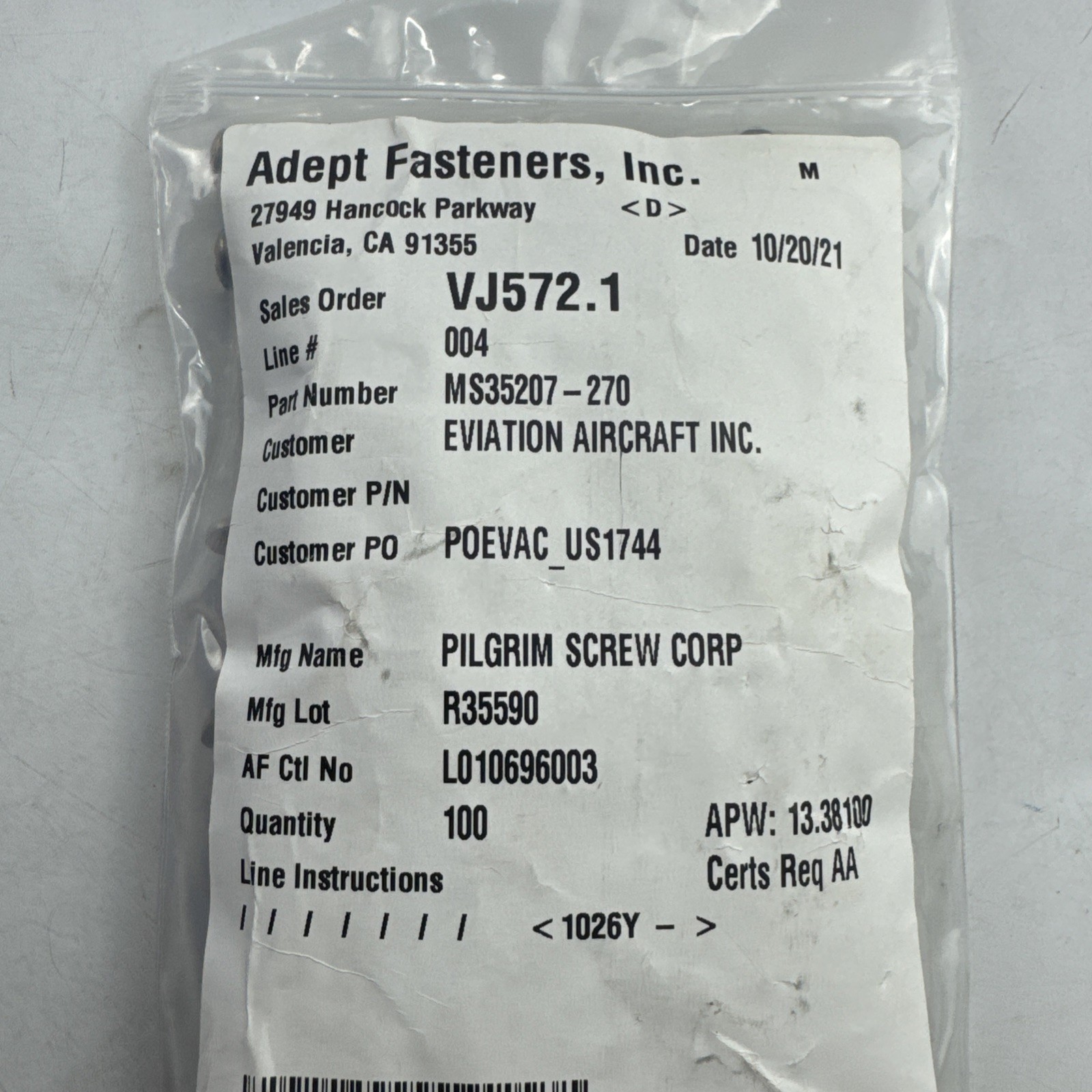 (100) MS35207-270 Screw Military 1 3/4″ Long, 10-32 Pan Head Cadmium Plated