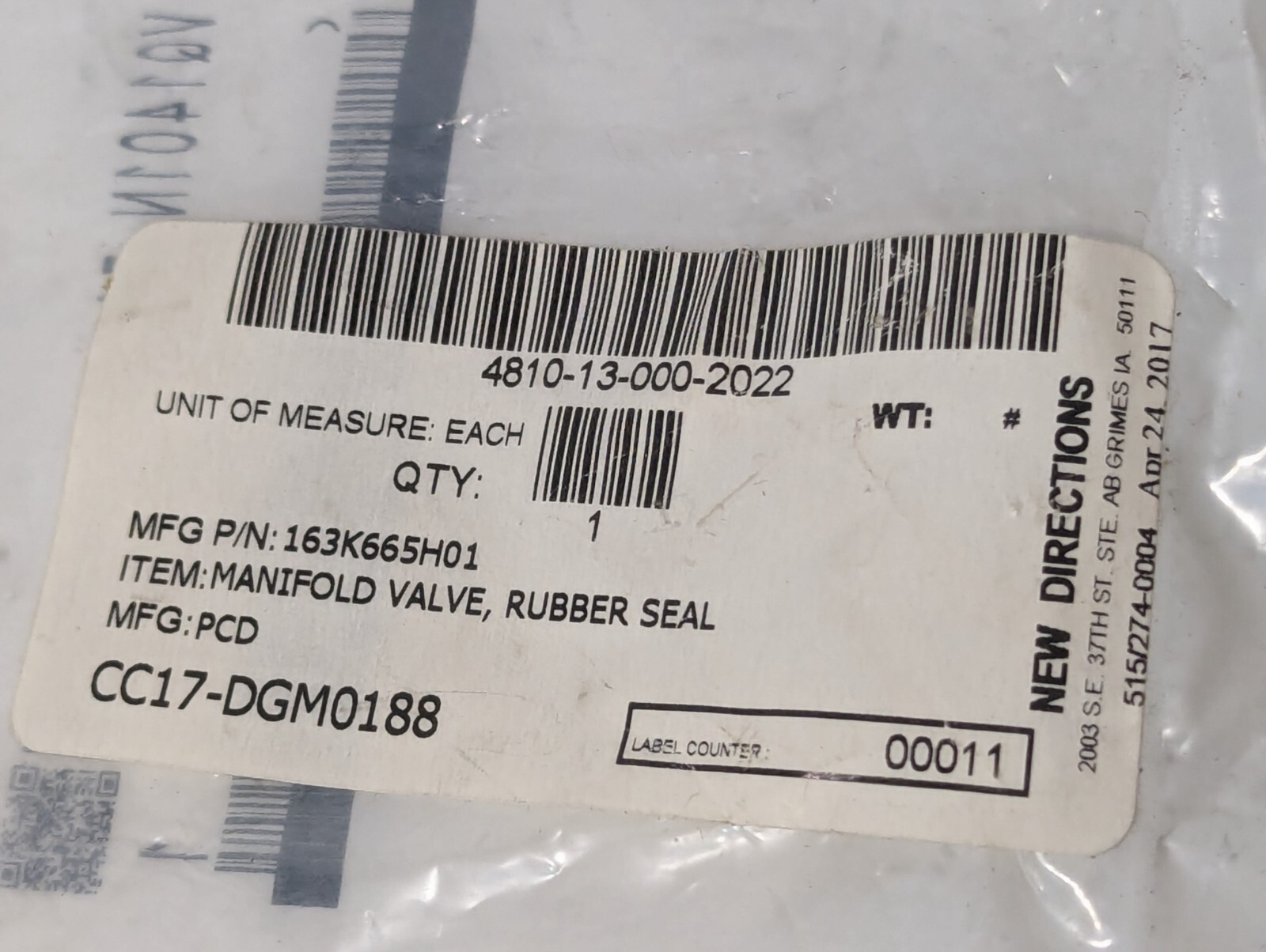 4810-13-000-2022 163K665H01 Manifold Valve w/Rubber Seal – Free Shipping