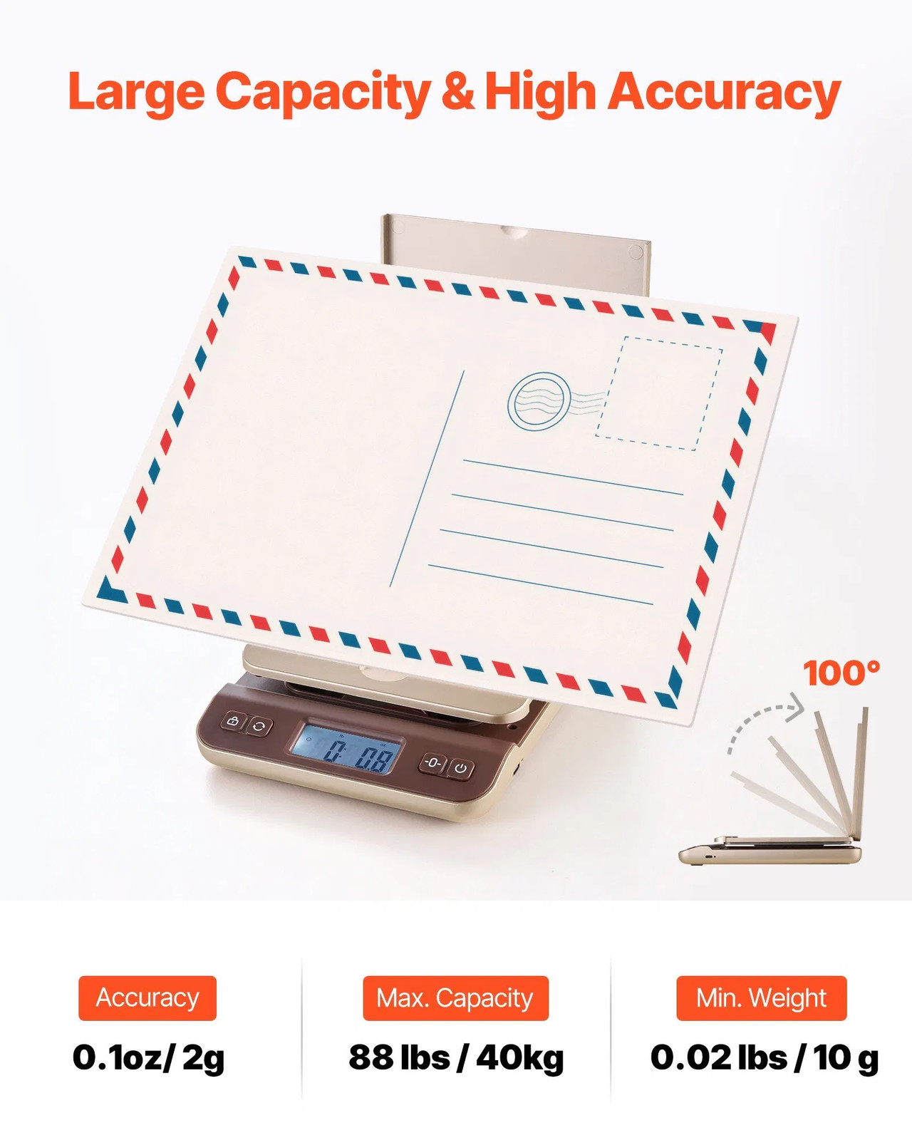Digital Shipping Postal Scale, 0.1 oz High Accuracy, 88 lbs Postal Scale with Ho