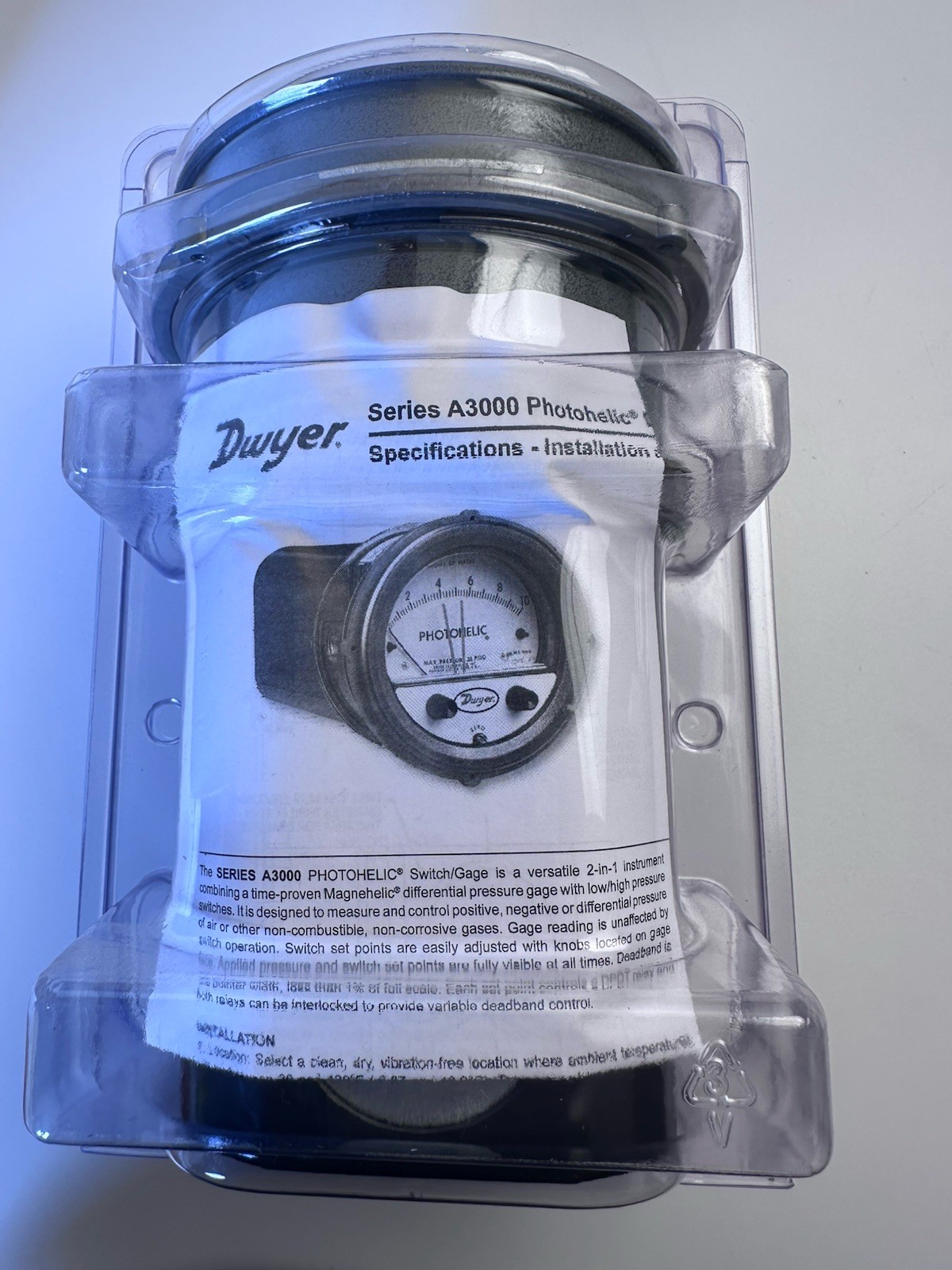 Dwyer 3100 PHOTOHELIC PRESSURE SWITCH/GAGE RANGE:0″-100″