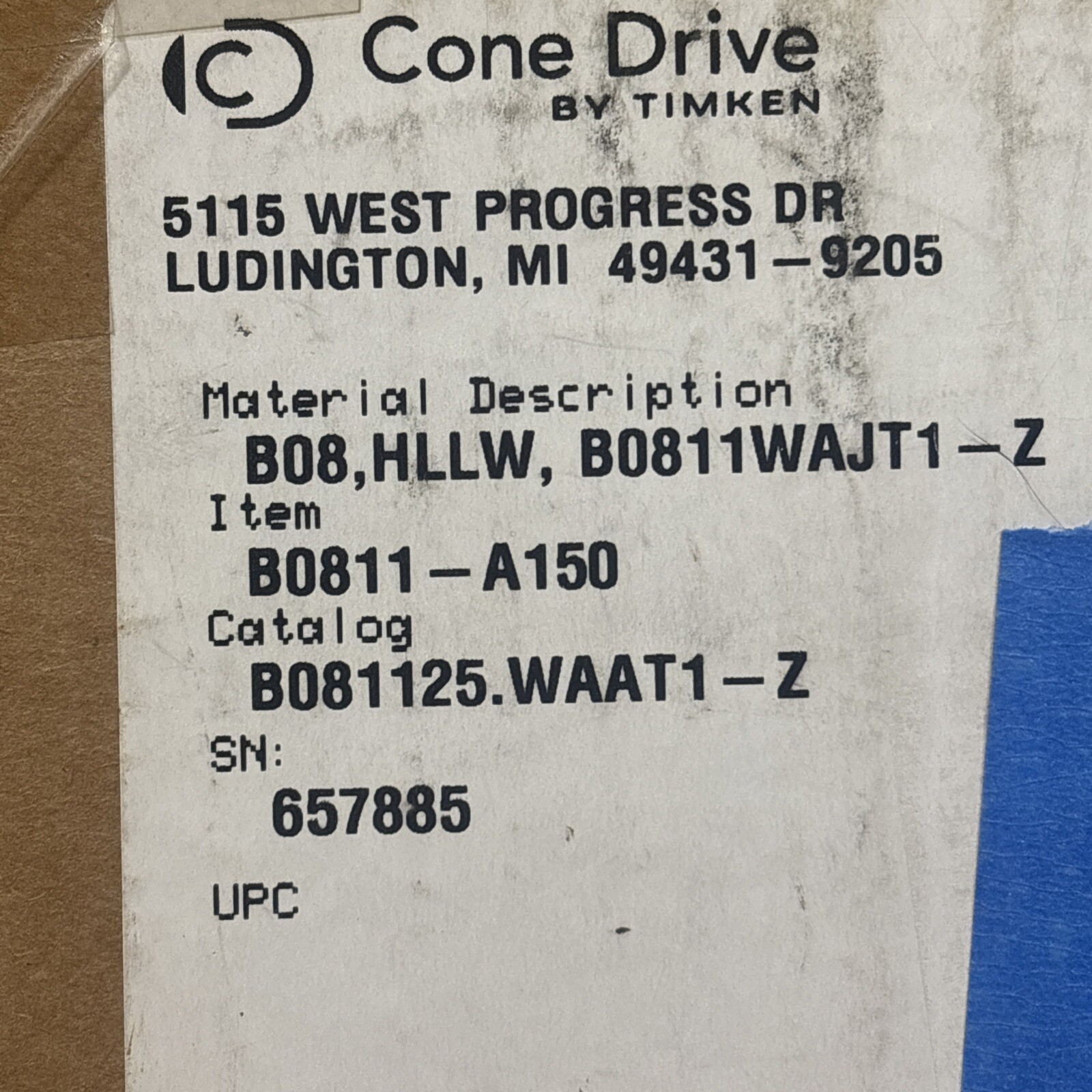 CONE DRIVE B0811-A150, B081125.WAAT1-Z, Stainless Hardware Nickel Plated 25:1