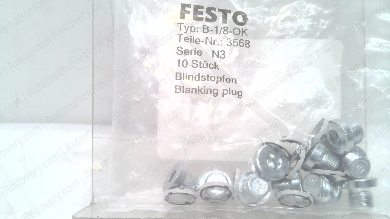 FESTO B-1/8-OK PACK OF 10, BLANKING PLUG, 3568, NEW #342653