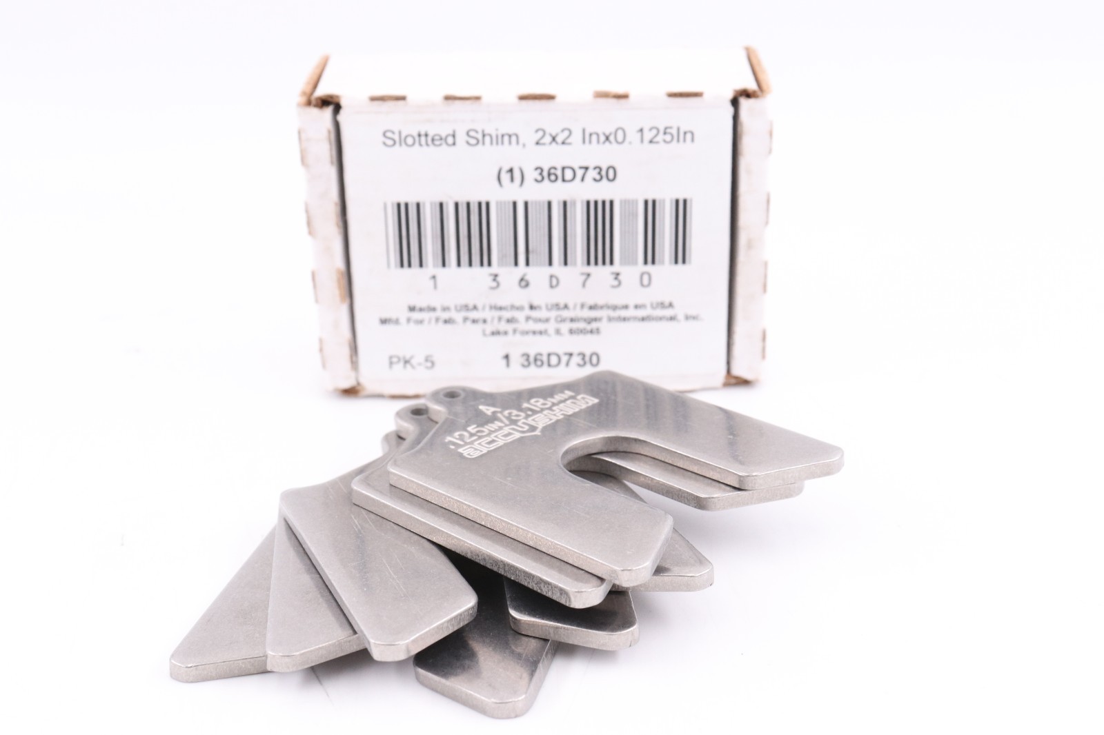 QTY. 5 ACCUSHIM 36D730 2″ X 2″ X .125″ SLOTTED SHIM