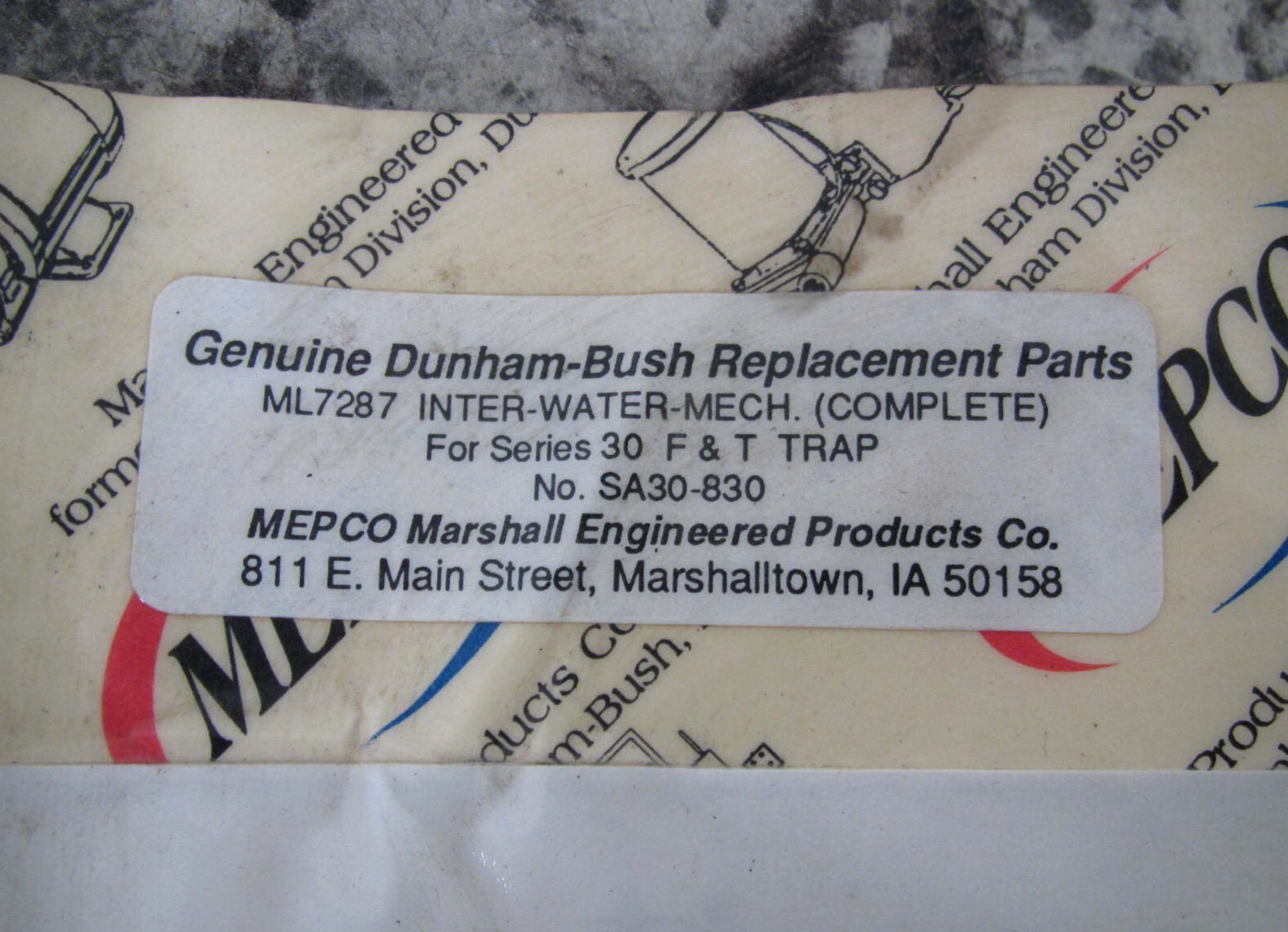 New MEPCO / Dunham-Bush ML7287 SA30-830 F&T Trap Internal Mechanism Repair Kit