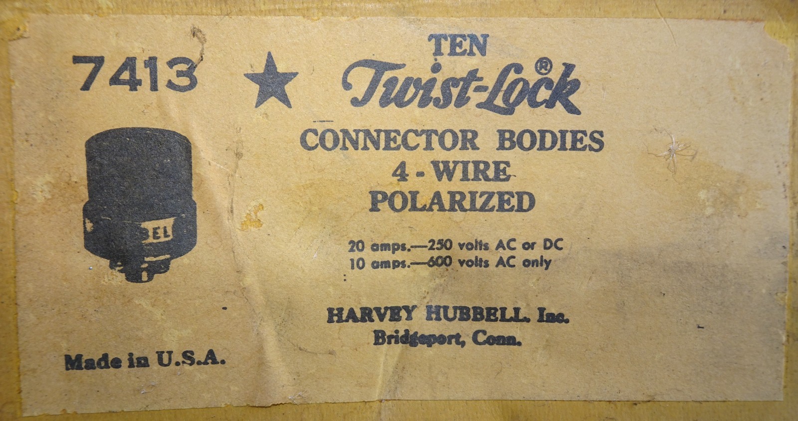 (LOT OF 2) HUBBELL 7413 TWIST-LOCK CONNECTOR BODIES 20/10A 250/600V (417)