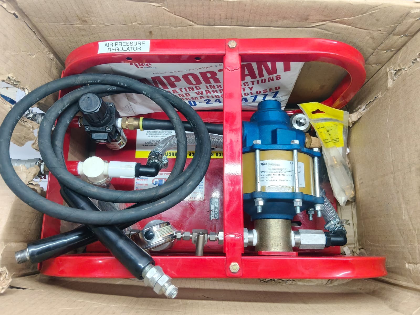 Rice Hydro Inc. HP-10 D5000B105-M130 Pneumatic Driven Hydrostatic Pump 10,000PSI