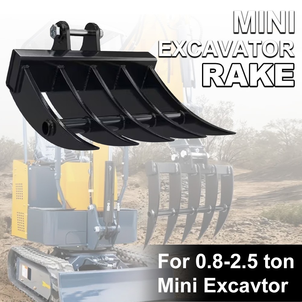 Rake Attachment for 1–1.5 Ton Mini Excavator | Heavy-Duty Root Brush Rake