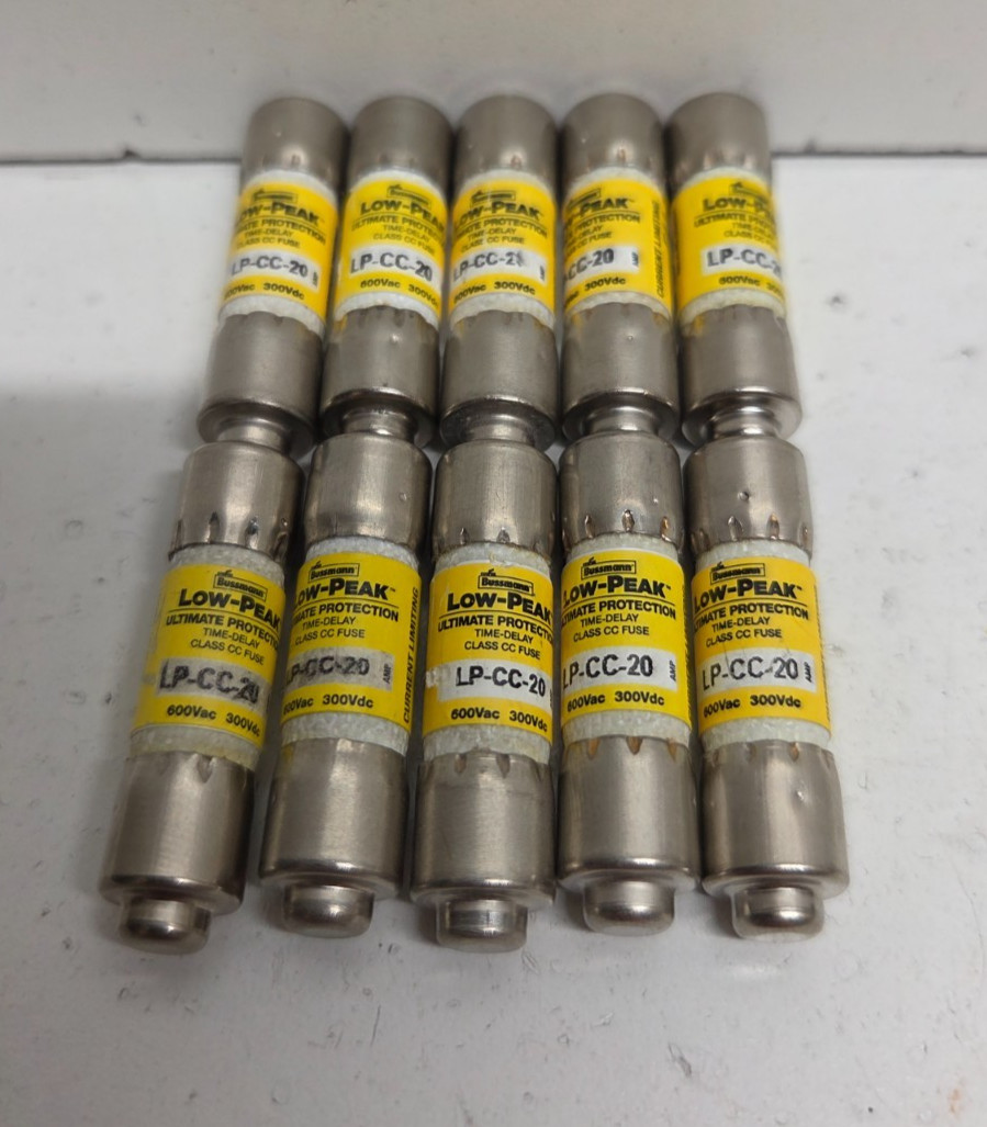 LOT OF 10 NEW NO BOX! BUSSMANN LOW-PEAK 20A 600V CC-CLASS FUSES LP-CC-20