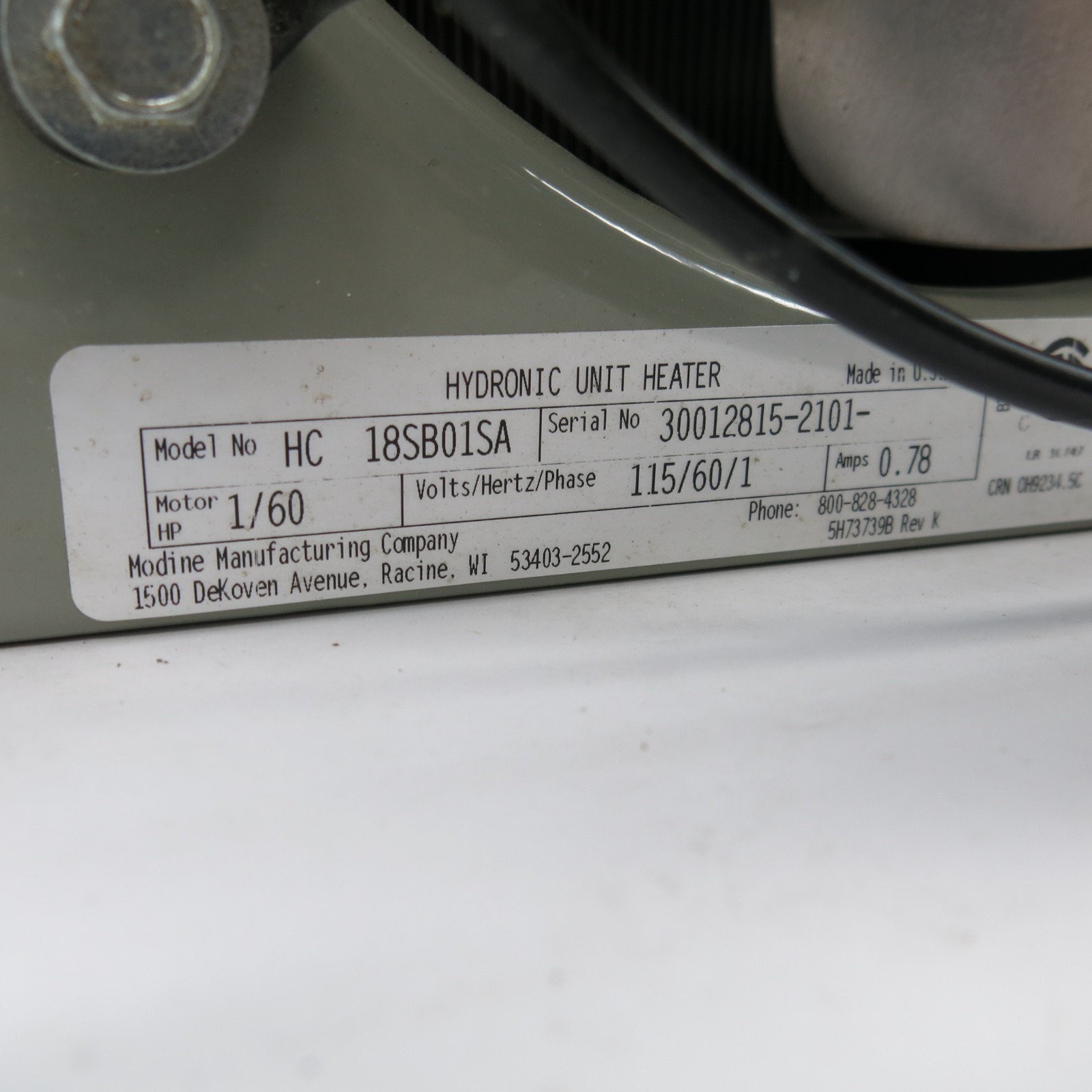 Modine HC18SB01SA HC18 Horizontal Steam Hydronic Unit Heater – 15,900 BTU