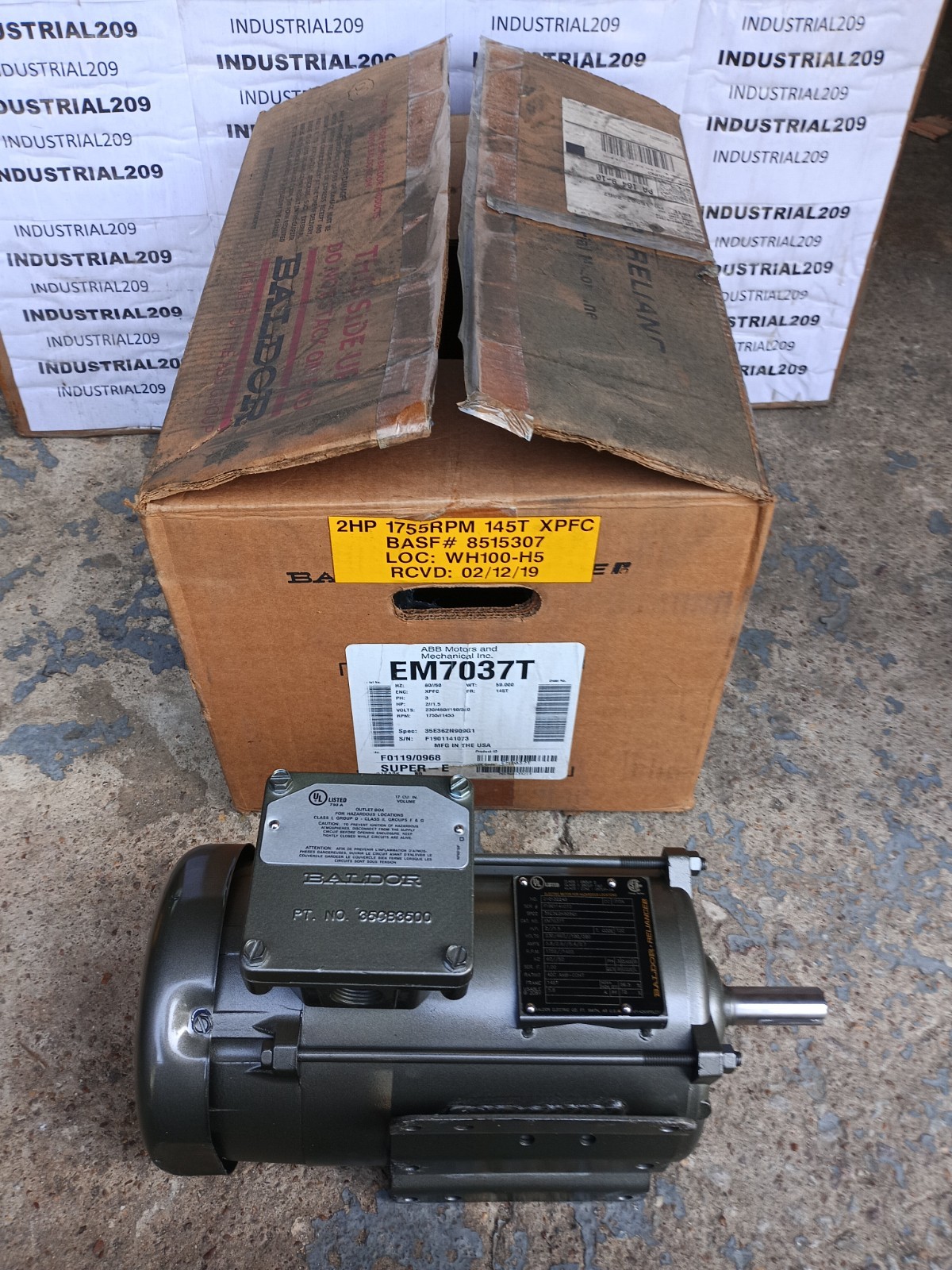 2 1.5HP BALDOR EM7037T MOTOR PH 3 FR:145T 230/460/190/320 VOLTS