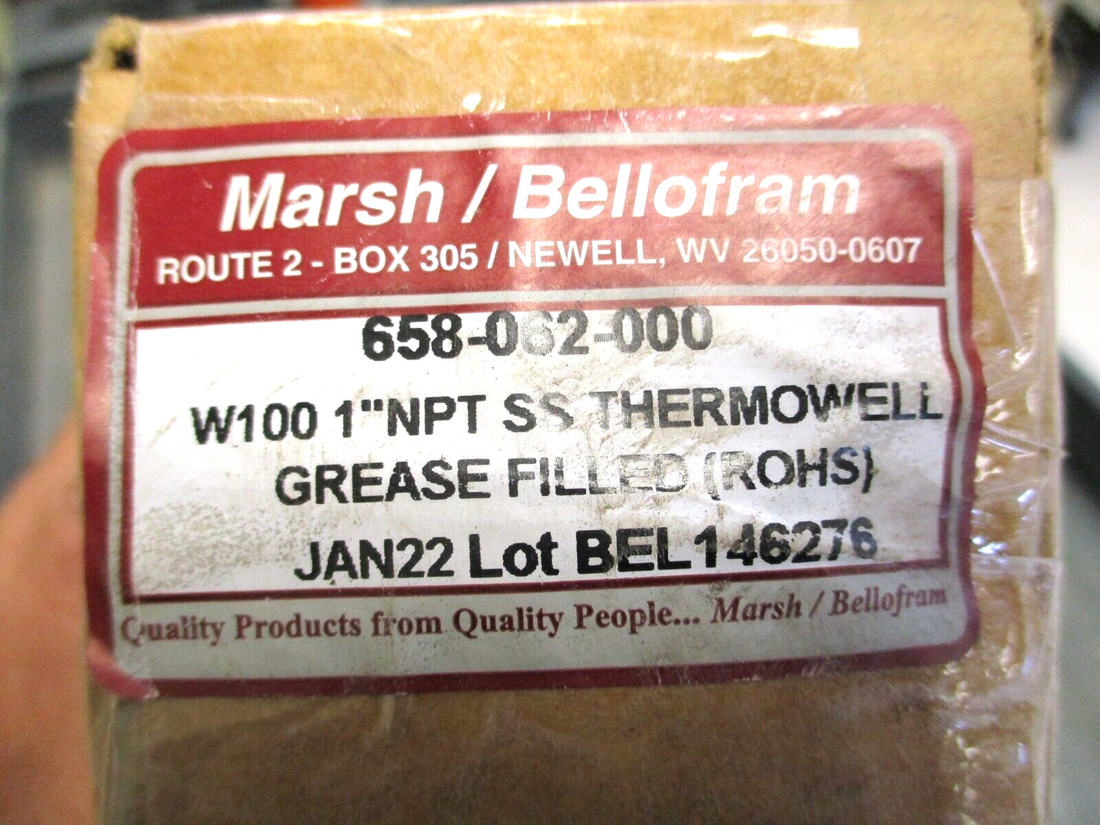 MARSH / BELLOFRAM , 658-062-000 , W100-1 x 1/2″ NPT SST THERMOWELL, GREASED FILL