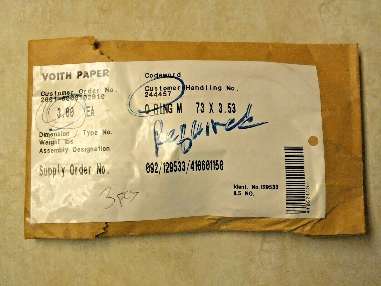 Set of 3 New Voith Paper 73×3.53 O-Ring 092/129533/410601150