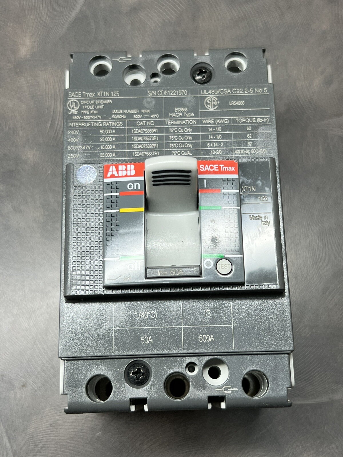 NEW NEVER USED XT1NU3050AFF000XXX ABB 50 AMP BREAKER