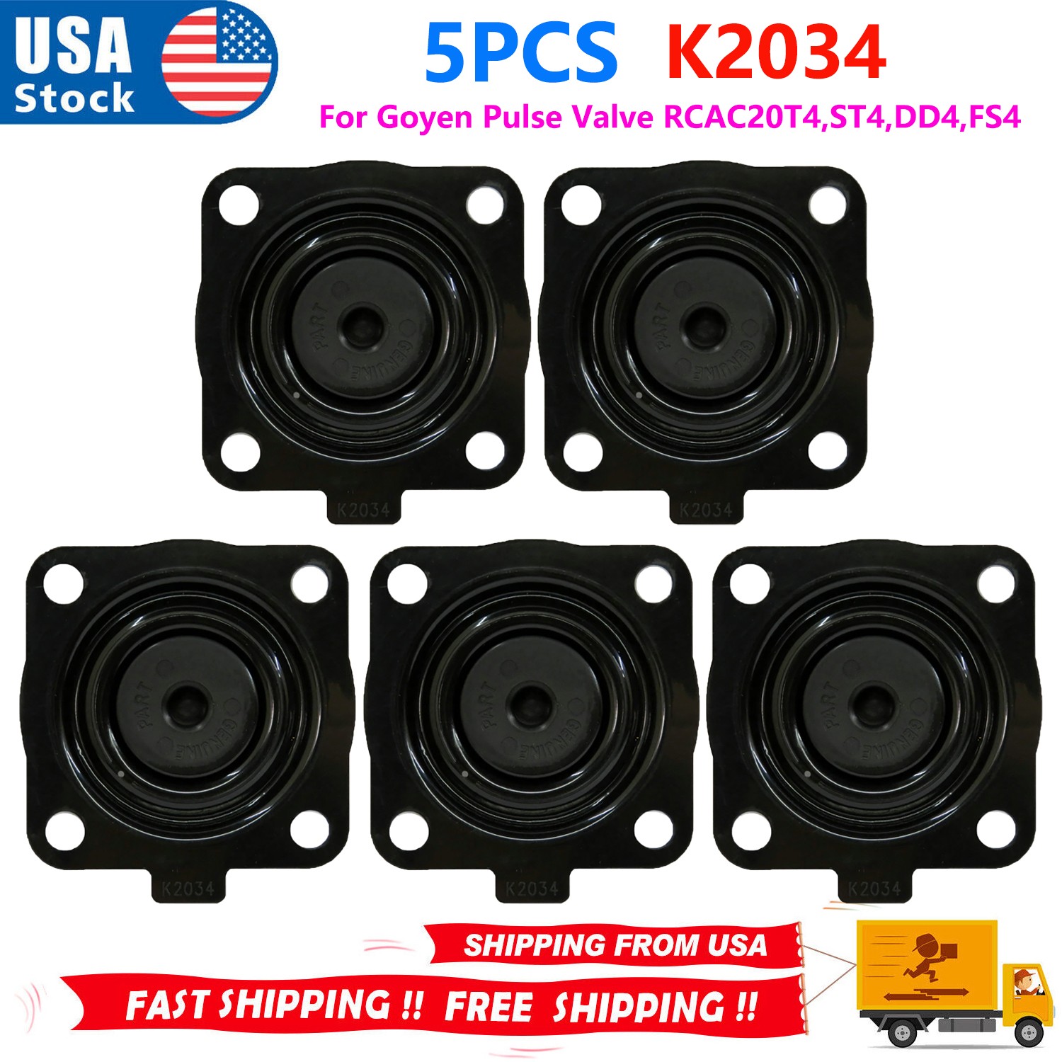 5PCS K2034 Shockwave Diaphragm Kit For Goyen Pulse Valve RCAC20T4,ST4,DD4,FS4