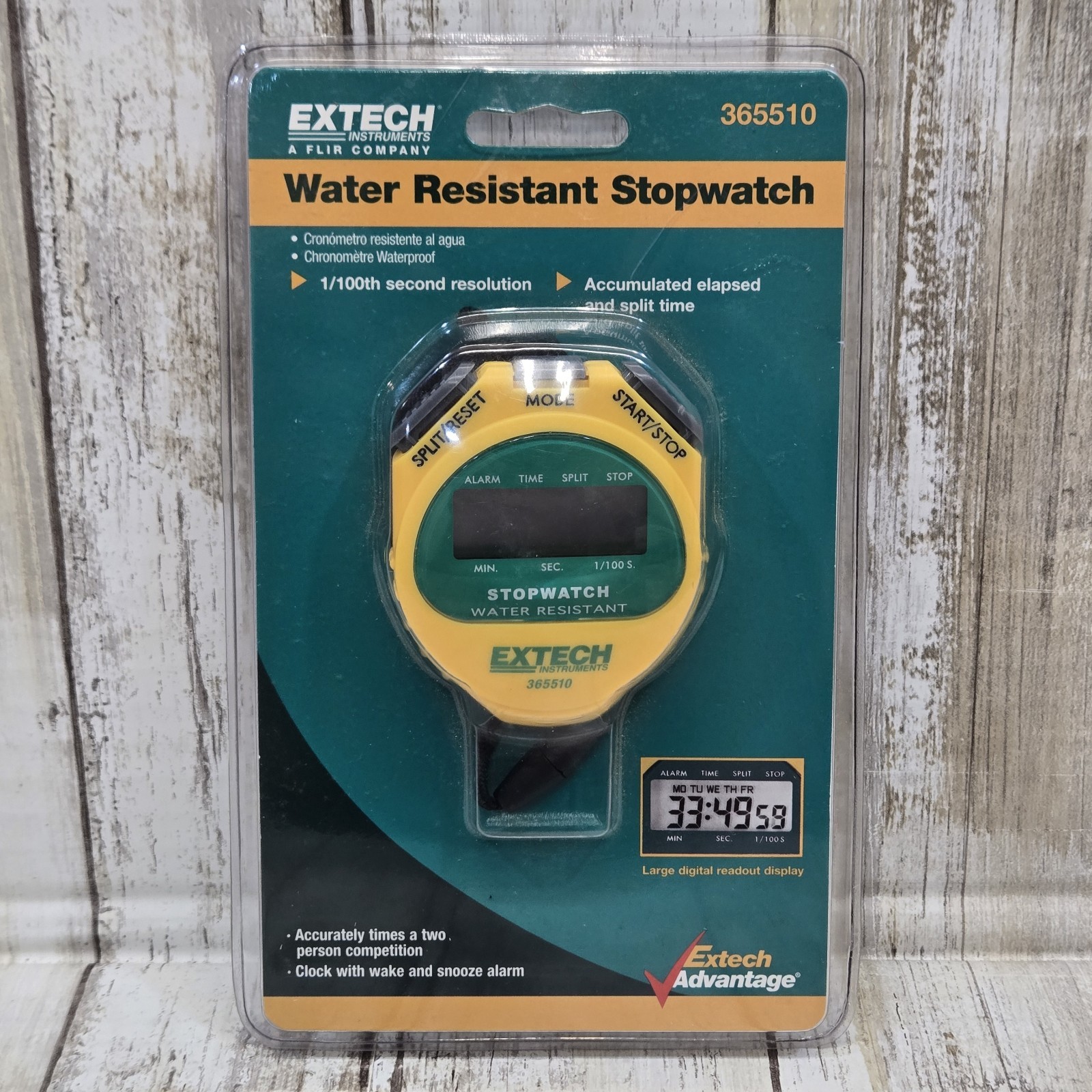 Extech 365510 Digital Stopwatch, Water Resistant Yellow/Green