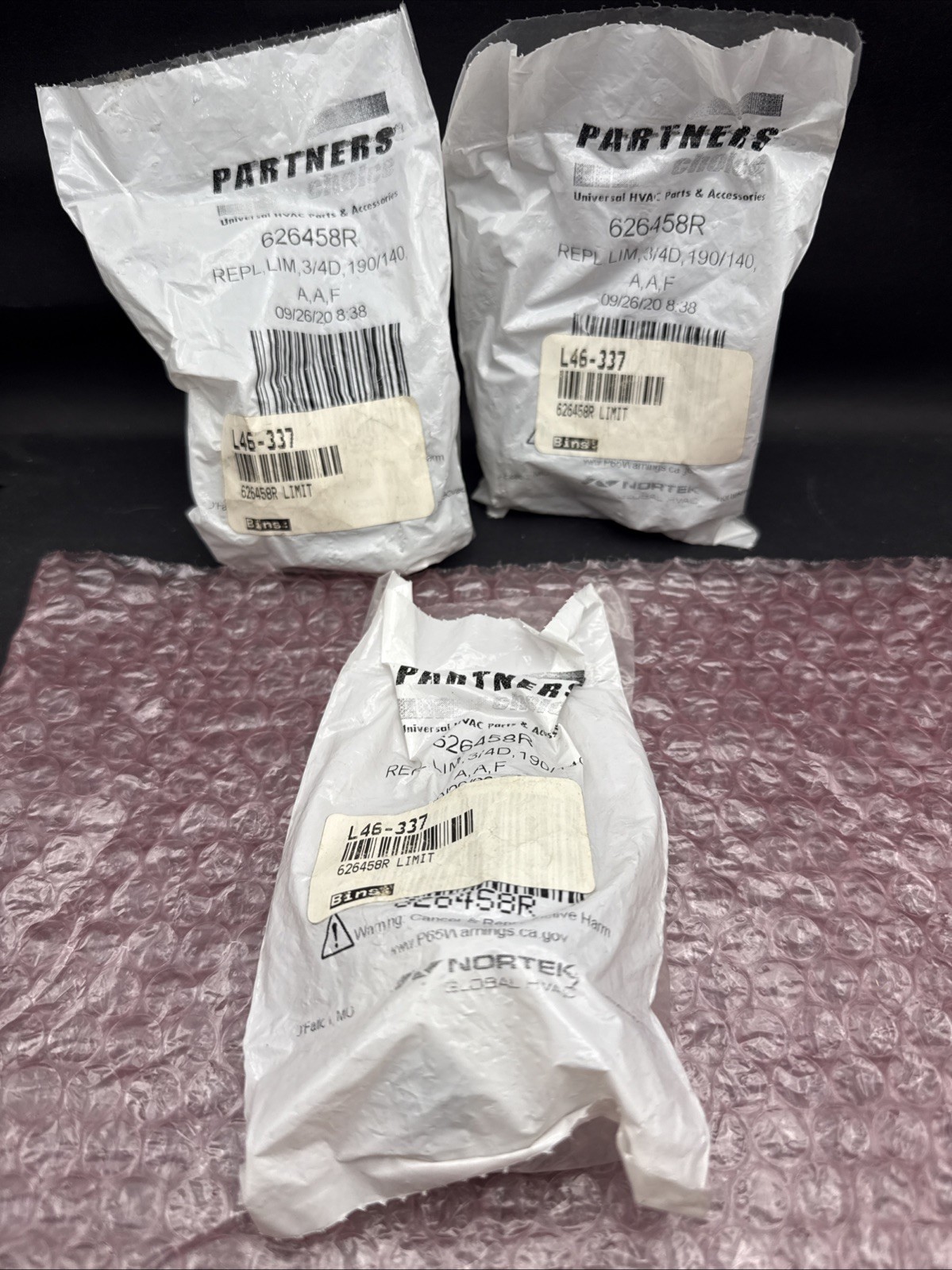 Pack of 3 Partners Choice 626458R REPLK, LIM, 3/4D, 190/140, A, A, F NEW