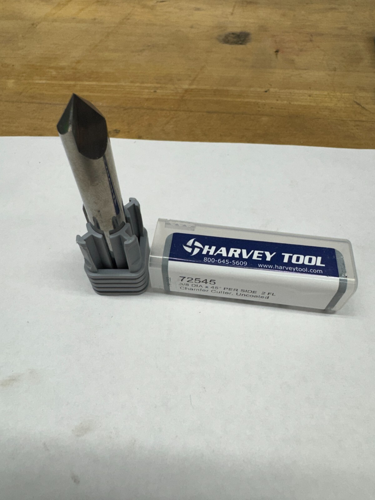Harvey 72545 Chamfer Mill: 2 Flutes, Solid Carbide, 3/8″ Shank, Bright/Uncoated