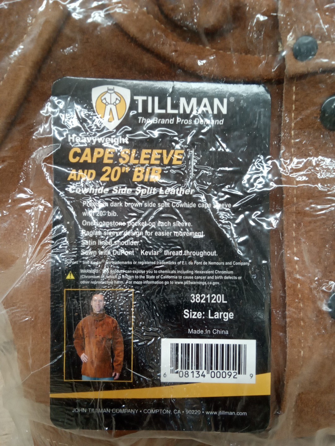 Tillman 3821-20 Dark Brown Side Split Cowhide Cape Sleeve 20″ Bib Combo Large