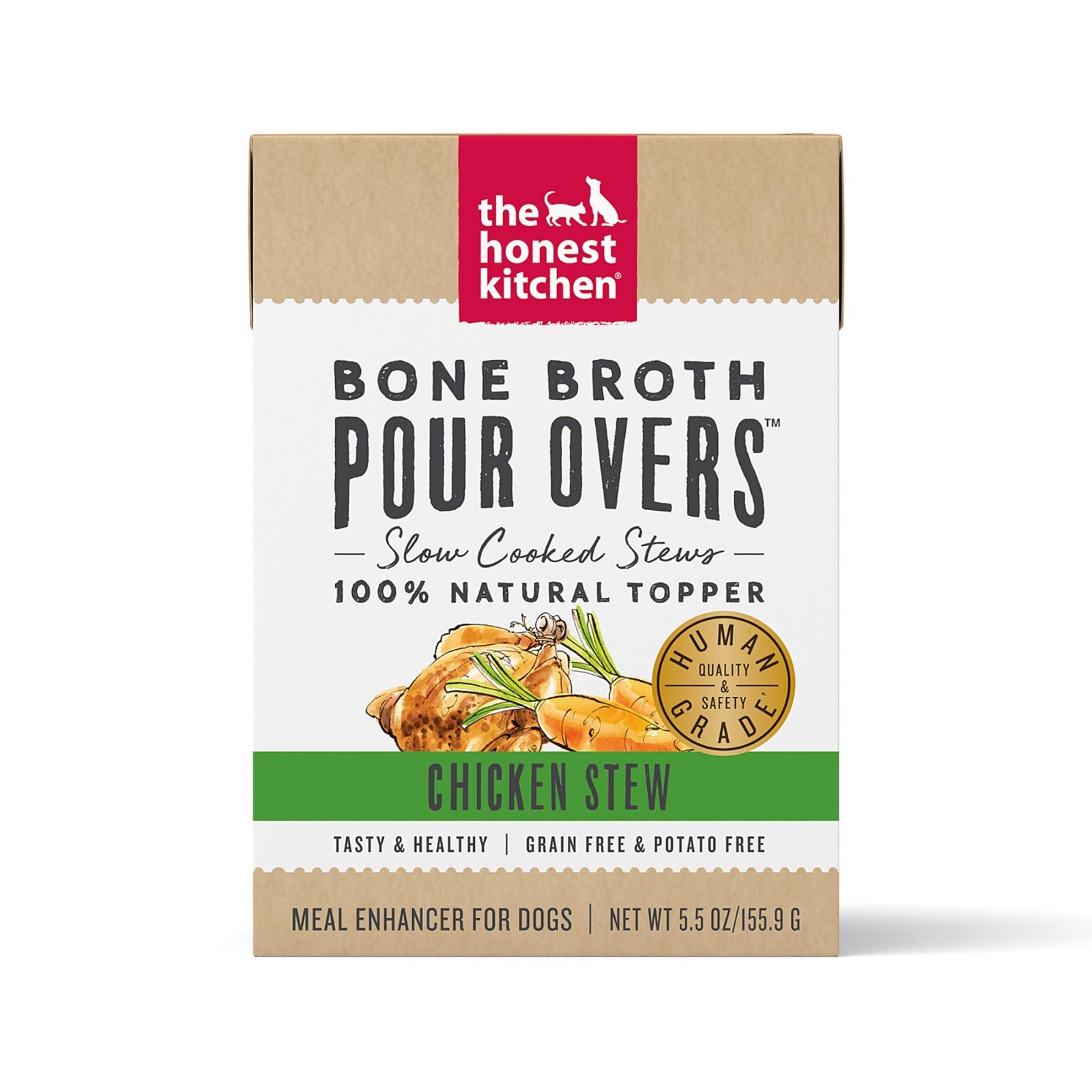 The Honest Kitchen Bone Broth POUR OVERS Wet Toppers for Dogs,Chicken,5.5oz,24pk