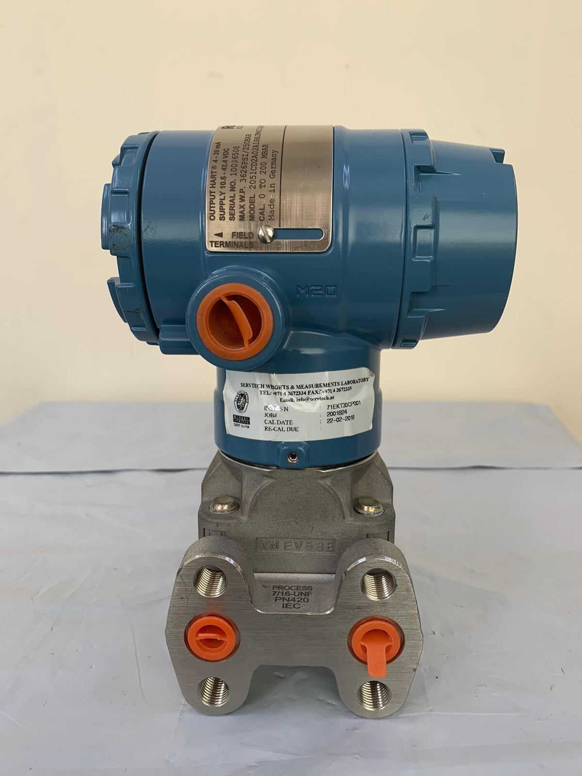Rosemount / 2051 Pressure Transmitter / HART / WP 3626PSI-250BAR / Cal.0-200MBAR