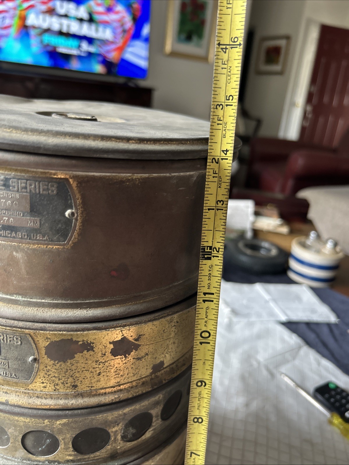 Vintage USA Standard (5) Testing Sieves Brass/steel With bottom And Top