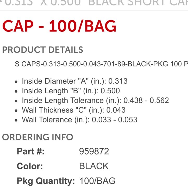 100 Pcs) StockCap 959872 S-Caps 0.313″ X 0.500″ Black Vinyl Short Caps, End Caps