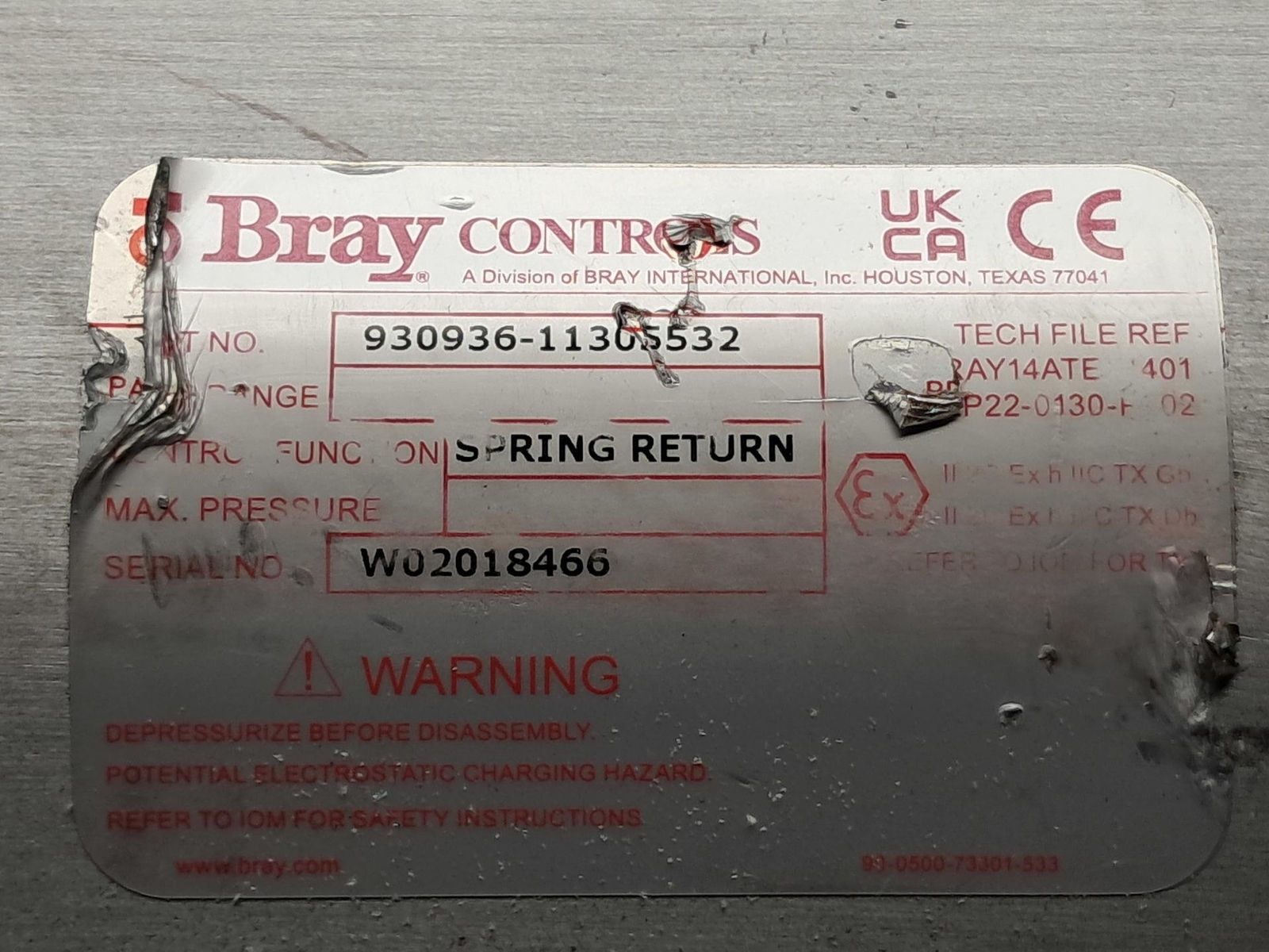 Bray Controls – 930936-11305532 – Pneumatic Actuator – NEW
