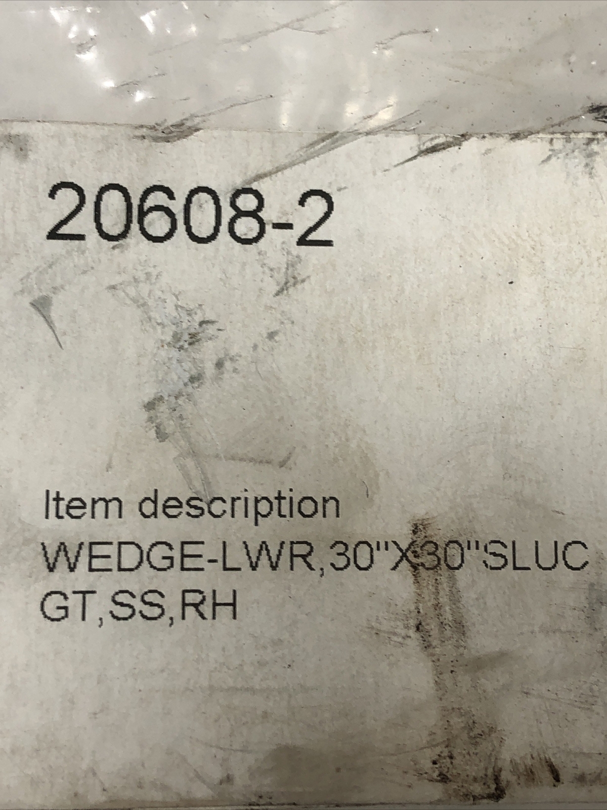 20608-2 Wedge-Lwr, 30″x30″ Sluice Gate, SS, RH