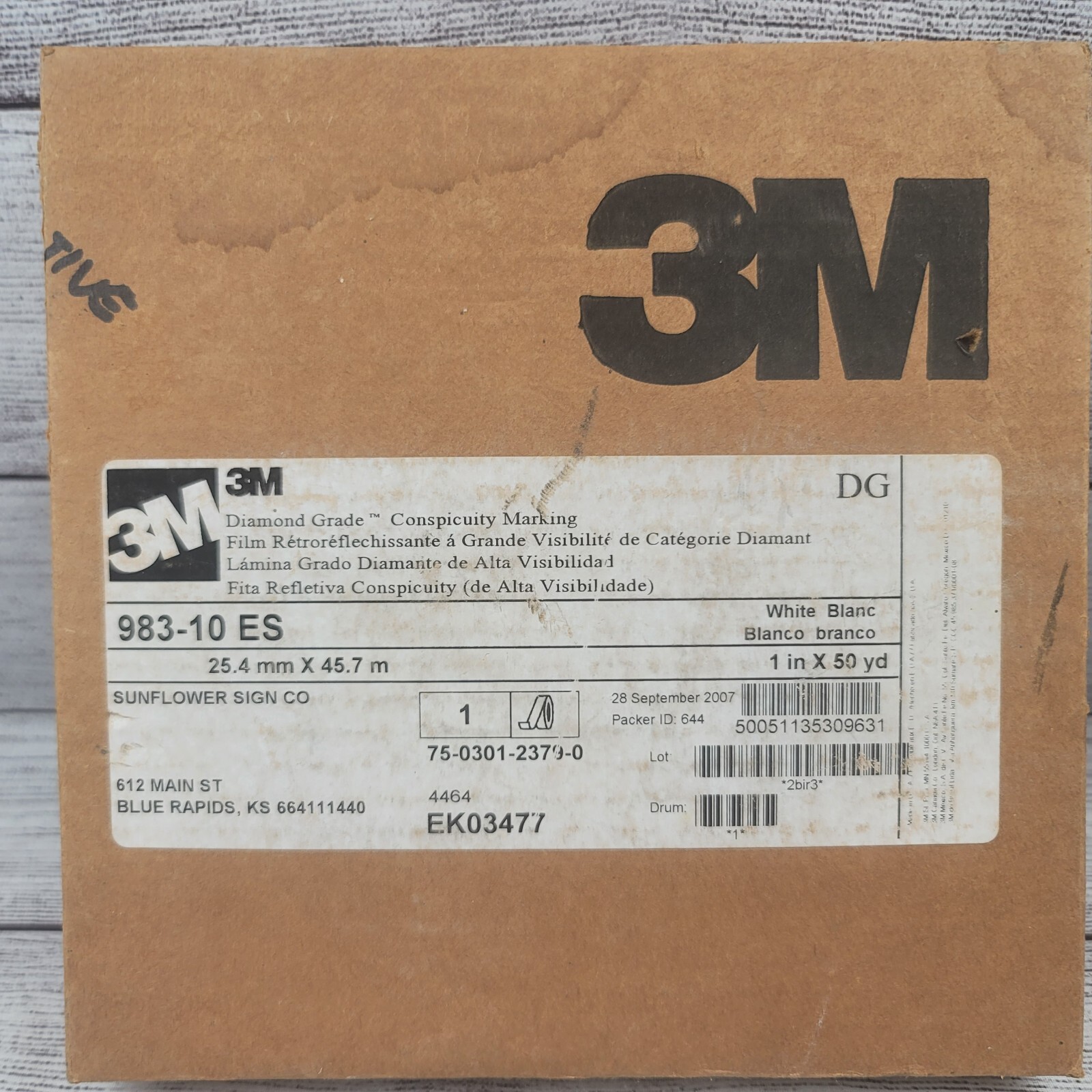 3M Premium Grade Reflective Tape White 1” Width Acrylic 983-10 ES (READ)