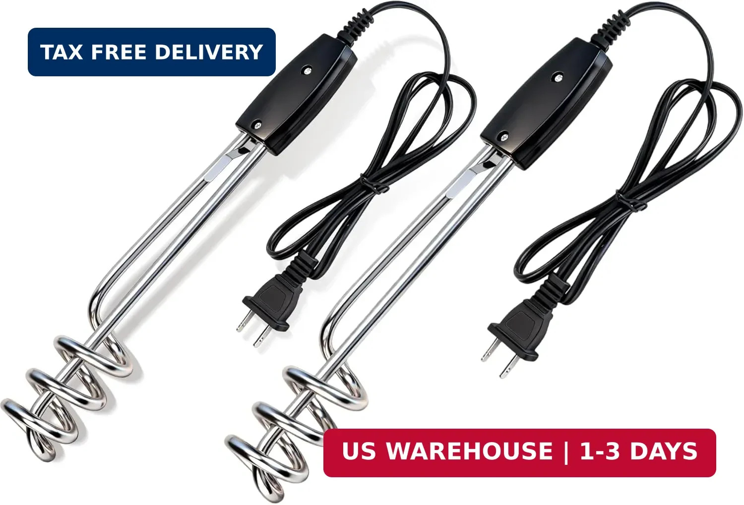 2-pack 1000W 110V Immersion Water Heater | 10in Portable Electric Heater Element