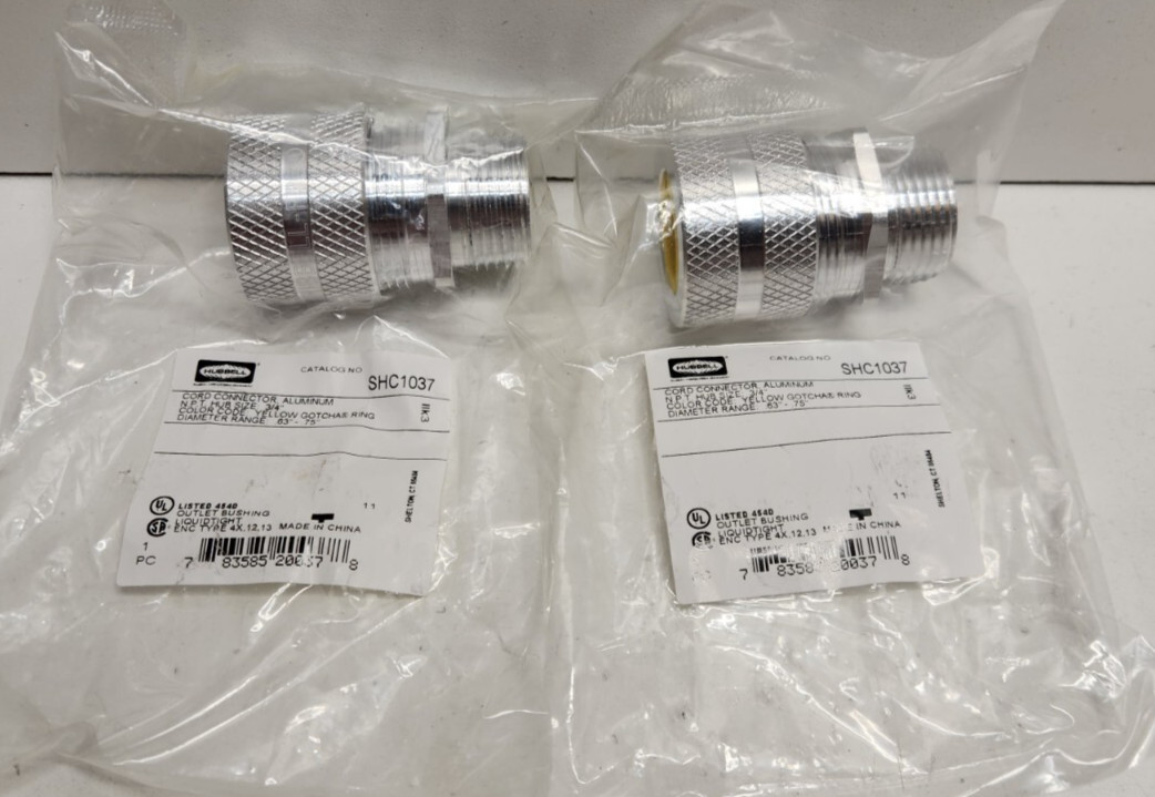 LOT OF 2 NEW IN BAG! HUBBELL 3/4NPT .63-.75″DIA ALUMINUM CORD CONNECTORS SHC1037