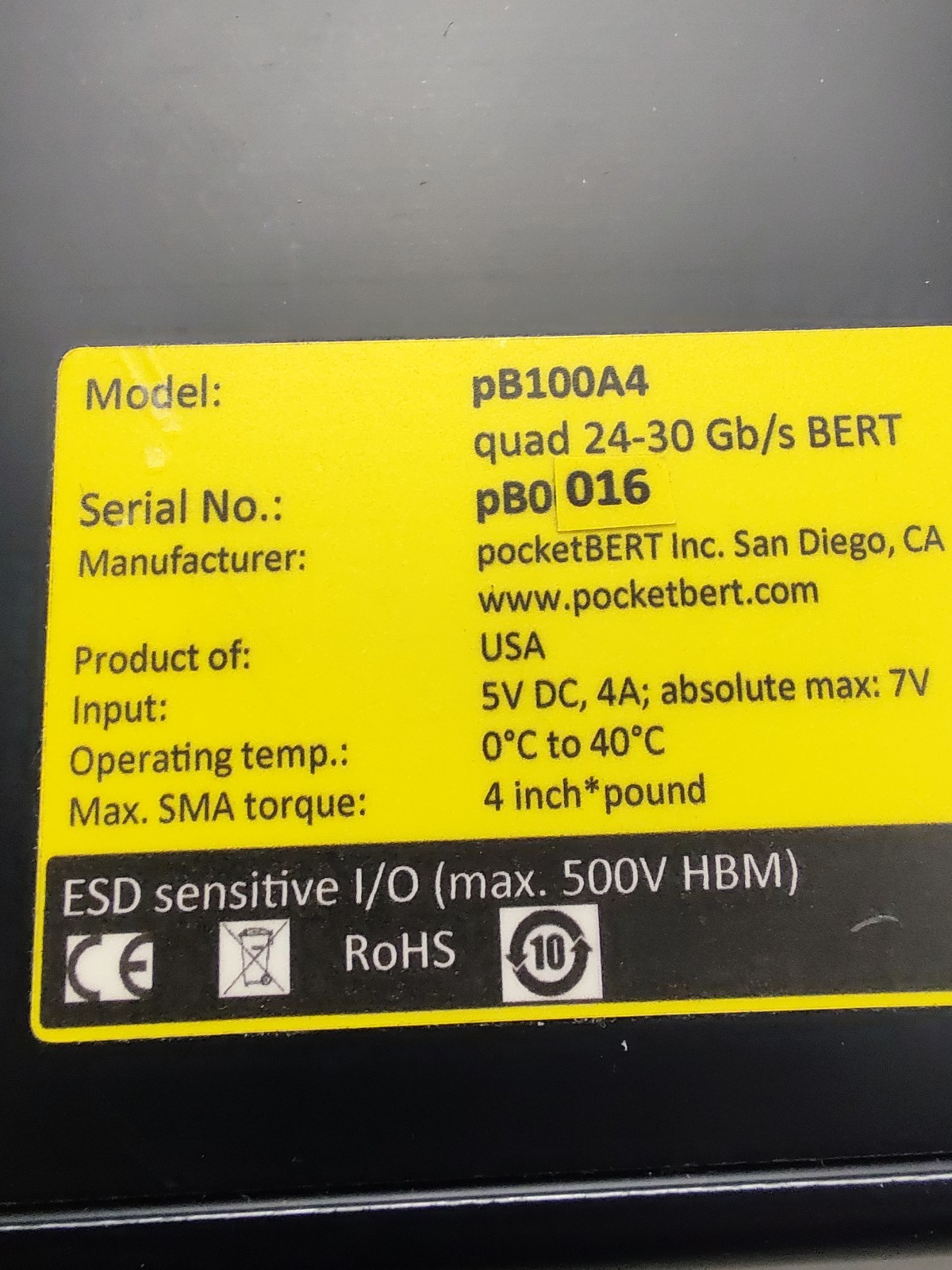 pocketBert pB100A4 Quad 25-28 Gb/s BERT Test equipment Quad 24-30 Gb/s