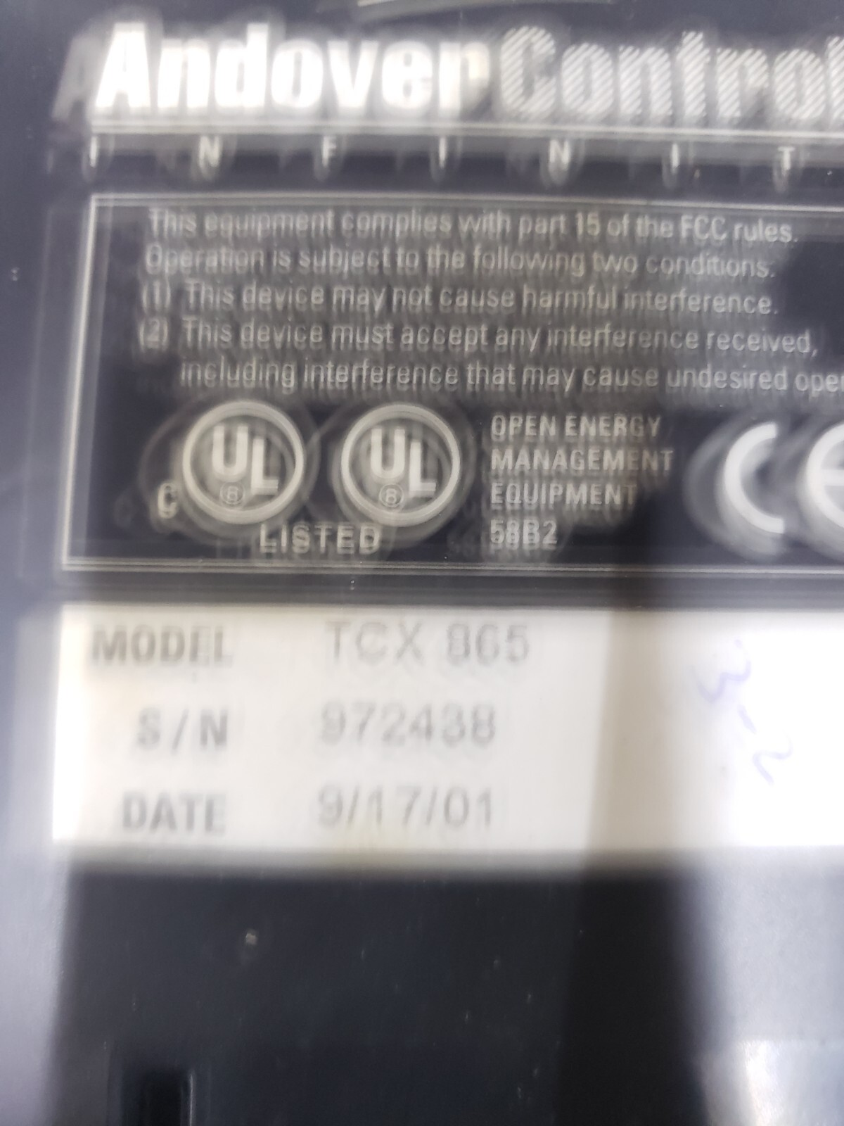 ANDOVER TCX865 CONTROLS