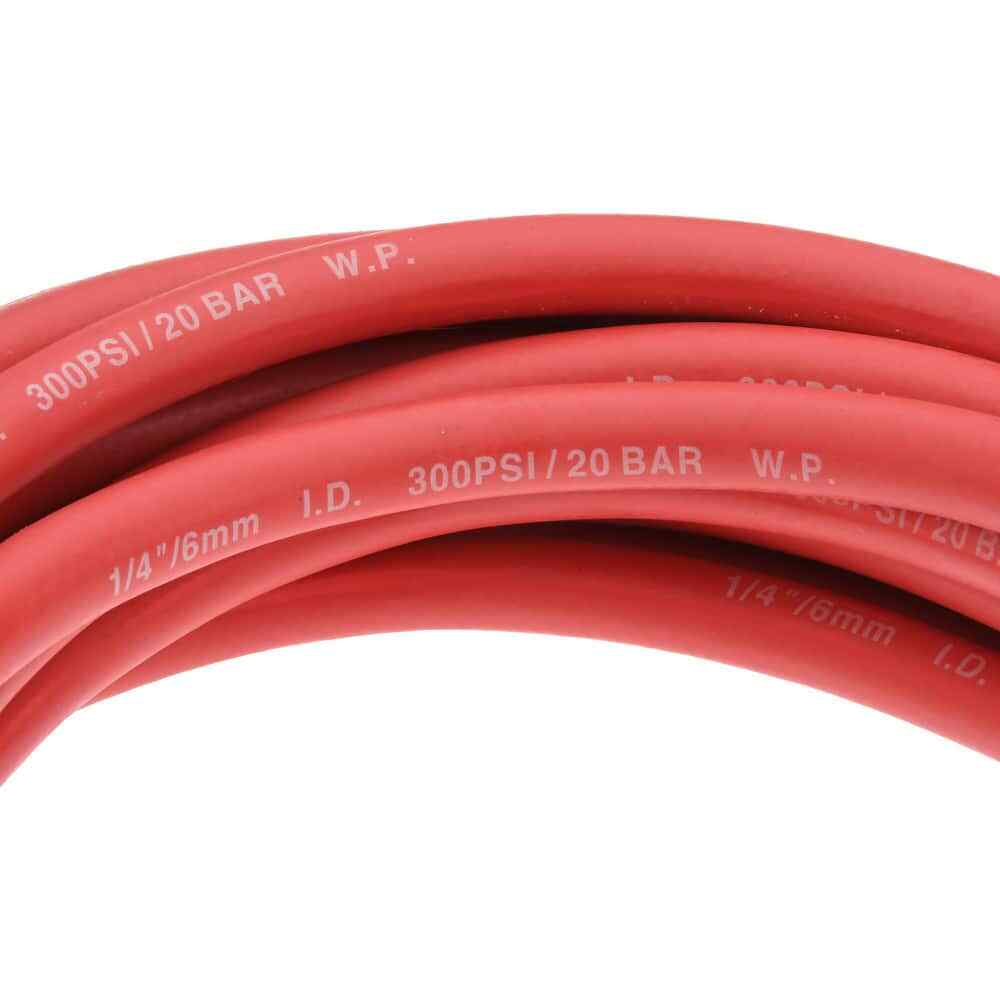PRO SOURCE Red Rubber Air Hose: 1/4″ ID, 1/4″ MNPT Fittings, 25 Feet Long