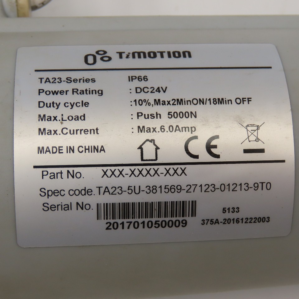 TiMotion TA-23 Series Actuator Cylinder 24VDC 5000N Push 24″ OAL Parts/Repair