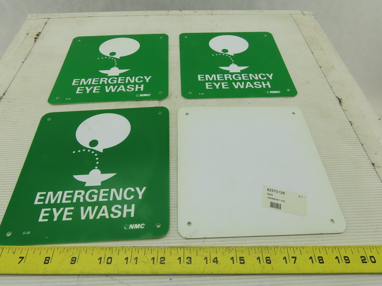 NMC S50R Emergency Eye Wash 7″ Long x 7″ Wide Rigid Plastic Safety Sign Lot of 4