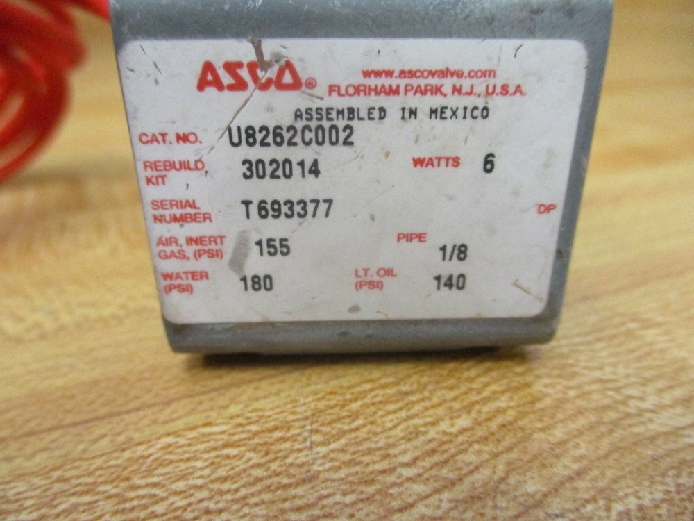 Asco U8262C002 Solenoid Valve 302014 Coil Only