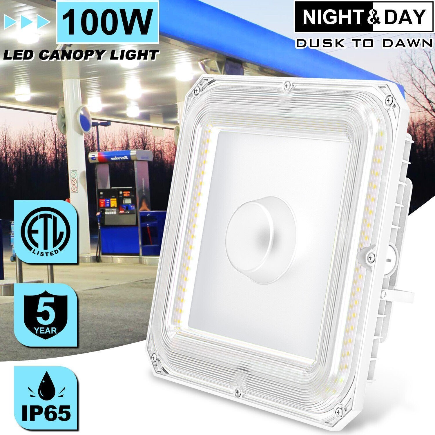 100W LED Canopy Light Commercial Parking Lot Gas Station Lighting IP65 13,500LM