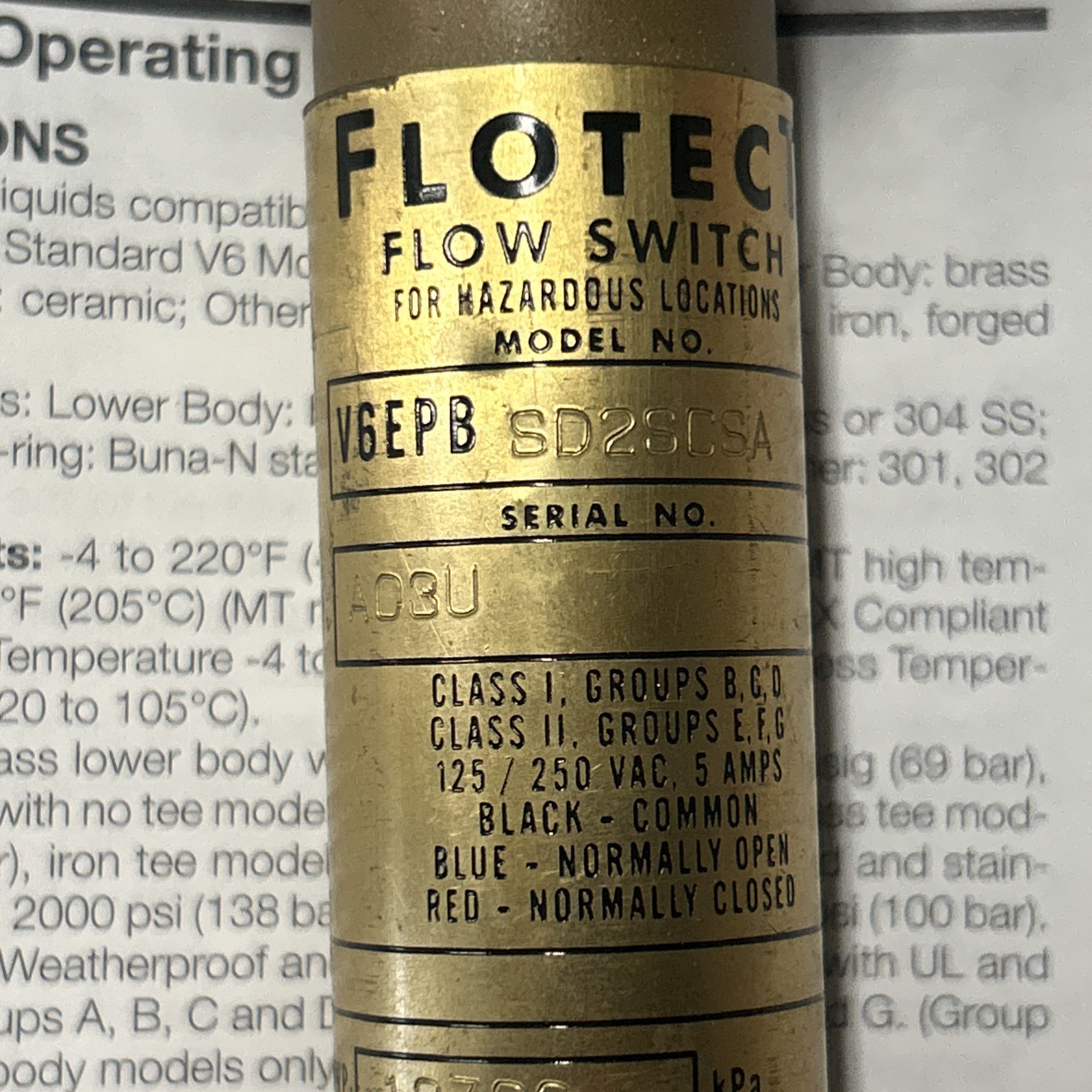 WE Anderson Flotect V6EPB- SD2SCSAFlow Switch MWP. 13790