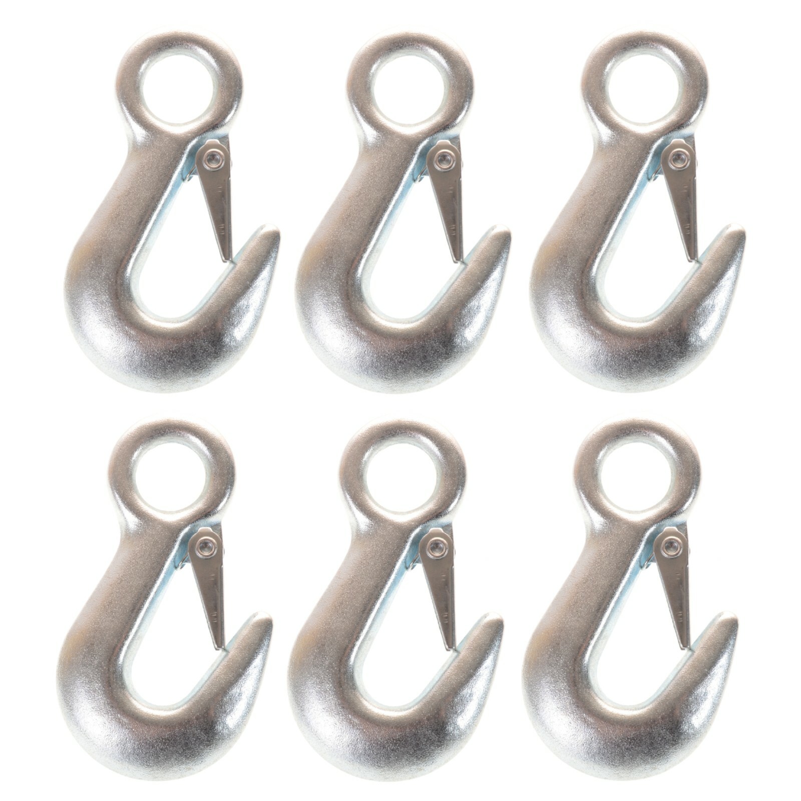 3/4″ Fixed Eye Slip Hook With Latch Zinc-Plated Grade 30 (1900 LBS WLL) (6 Pack)