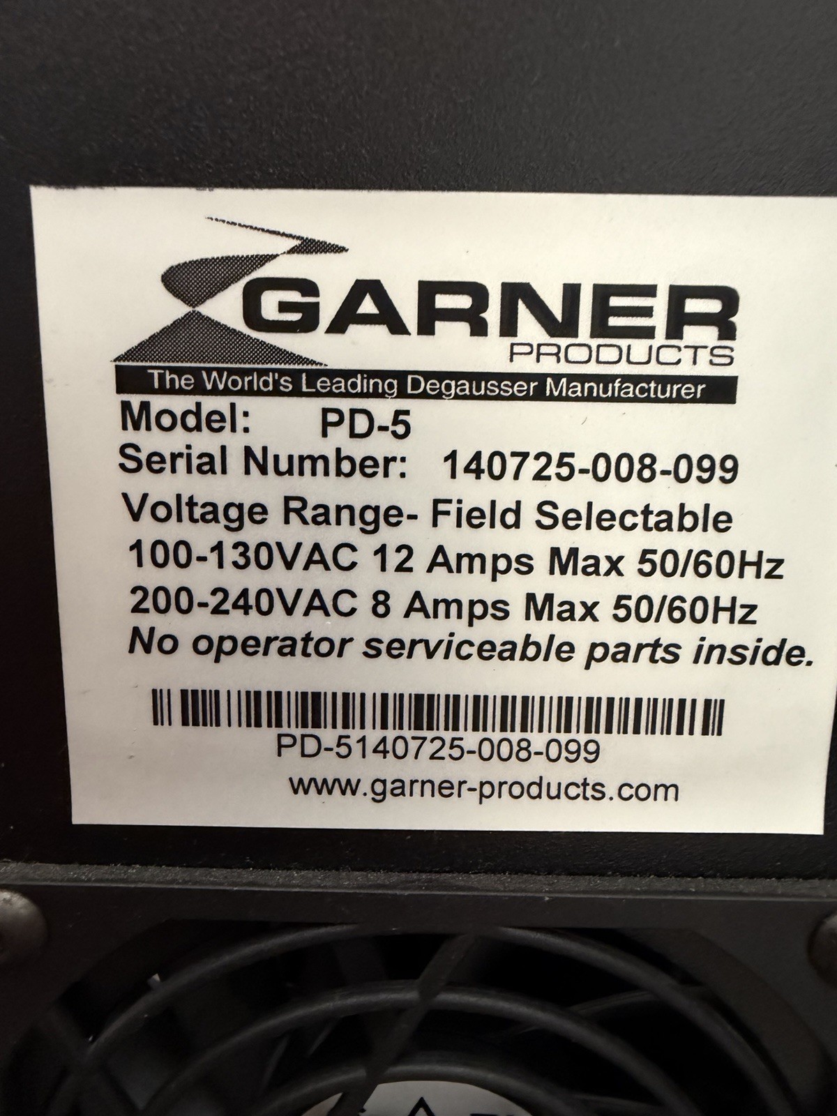 Garner PD-5 HDD Hard Disk Drive Data Destroyer Degausser