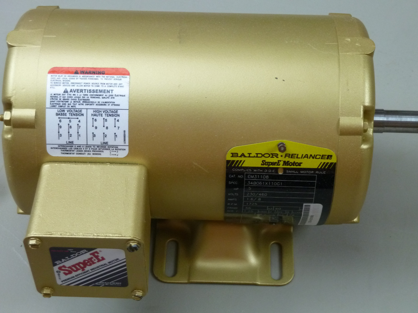 NEW BALDOR RELIANCE 1 HP 230/460V AC SUPER-E MOTOR