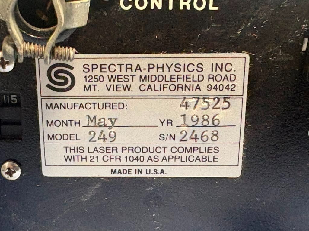 Spectra-Physics Model 249 Exciter w/ Helium-Neon Laser Stabilite 120S