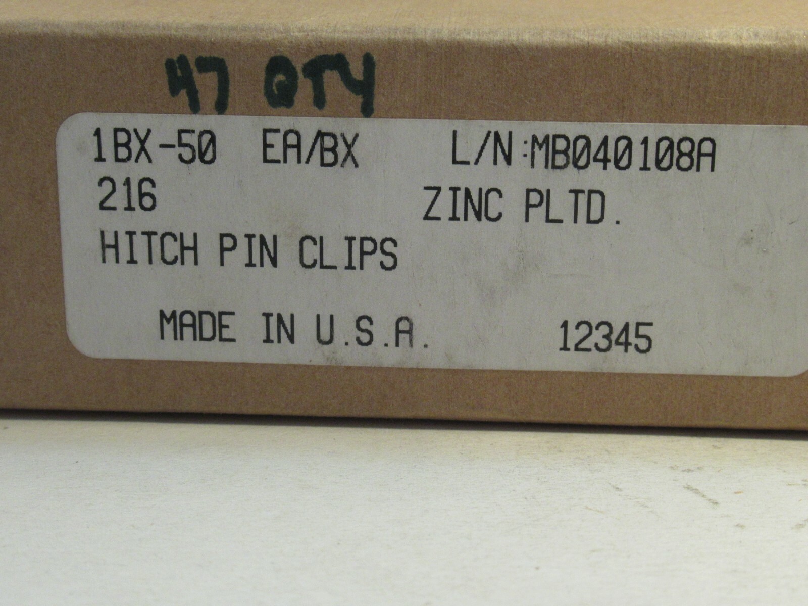 NEW (BOX 47) NO NAME 1BX-50 1BX 216 ZINC PLTD HITCH PIN CLIPS