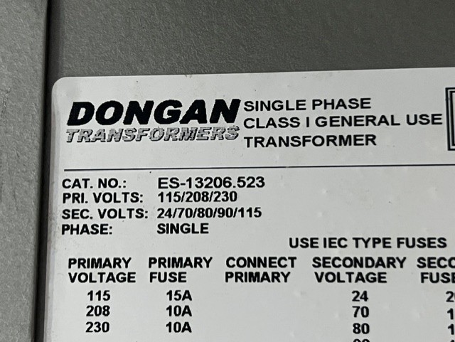 Dongan Class 1 General Transformer – ES-13206.523 w/Warranty