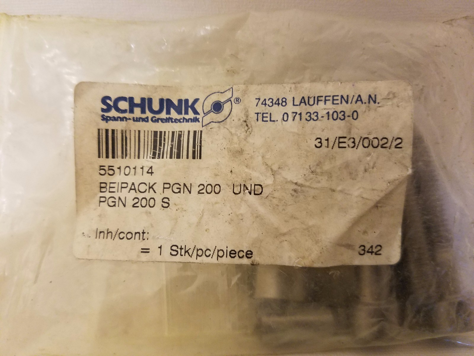 Schunk 5510114 BEIPACK PGN 200 2-Finger Parallel Gripper Bolts Accessory Kit