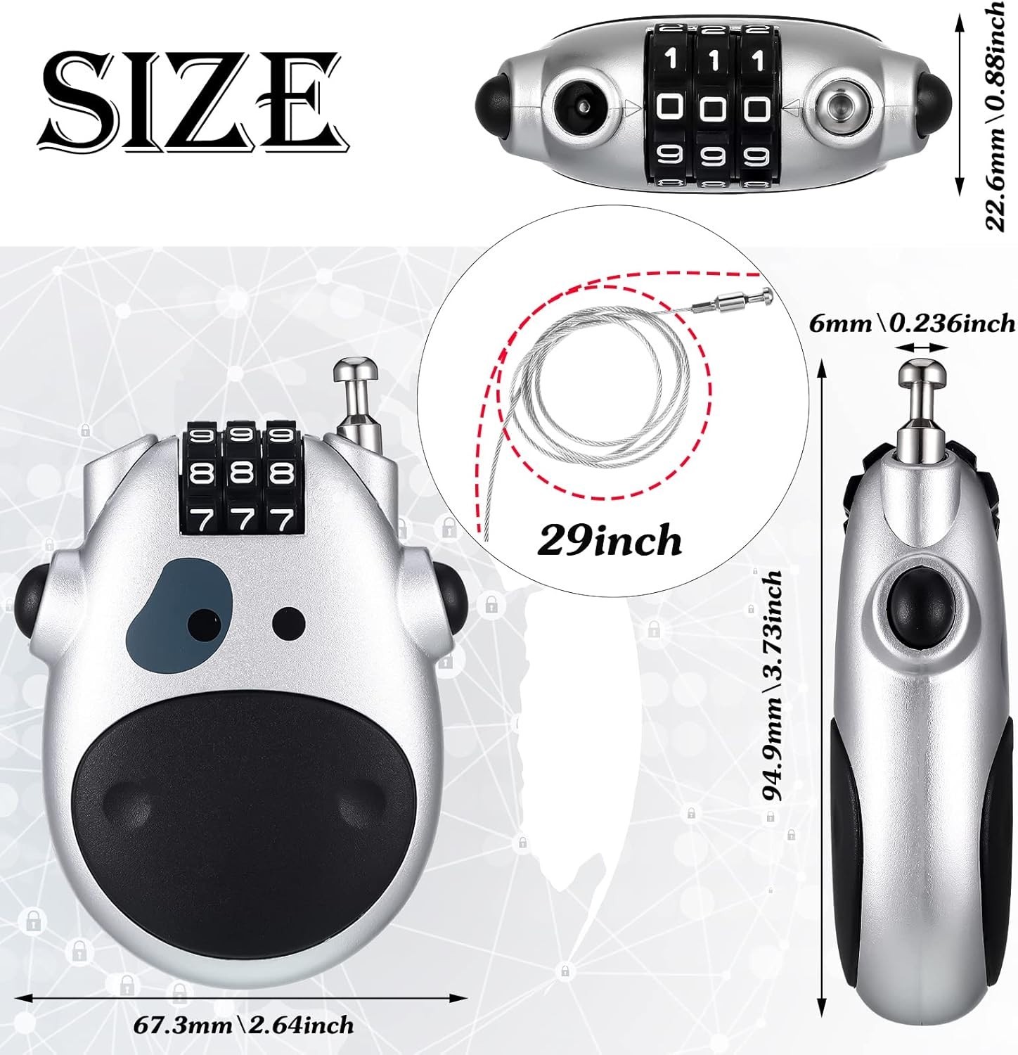 2 Pcs Combination Lock With 27 Inch Cable Adjustable Cable Locks Security Wir