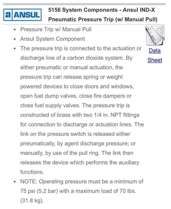 NEW ANSUL 5156 PNEUMATIC PRESSURE TRIP