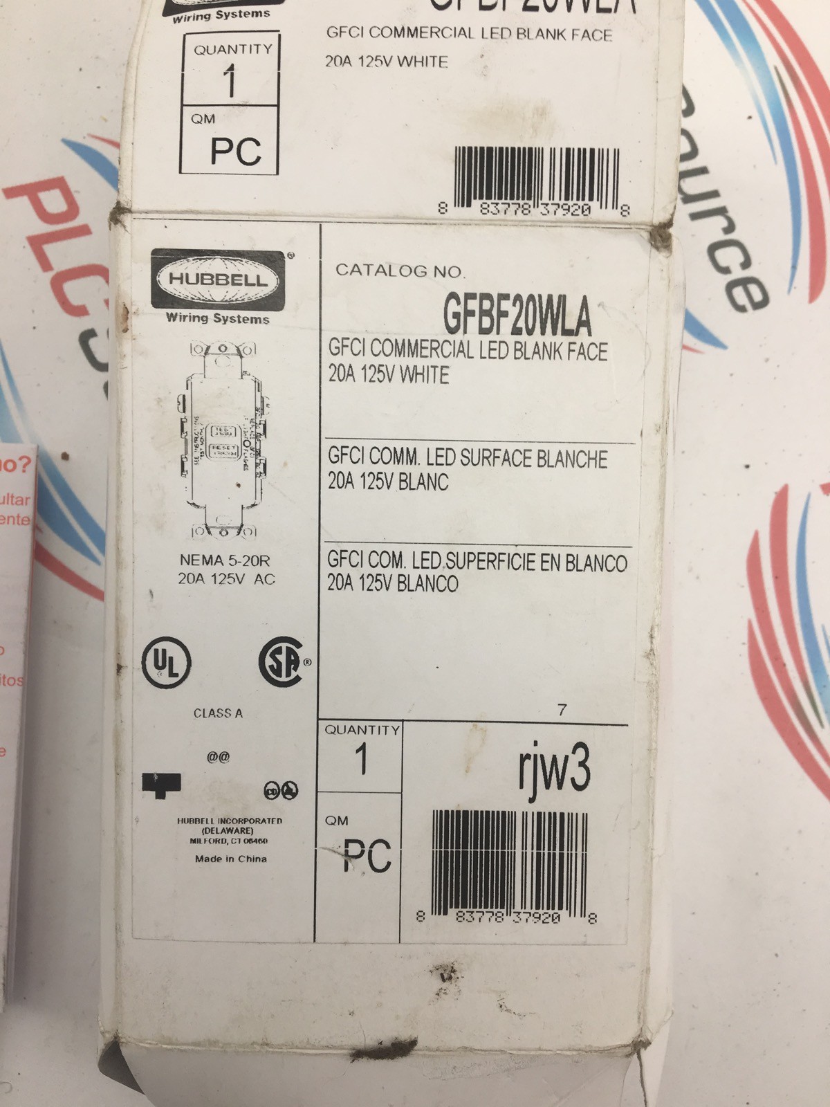 HUBBELL WIRING SYSTEMS GFBF20WLA GFCI COMMERCIAL LED BALNK FACE 20A 125V WHITE