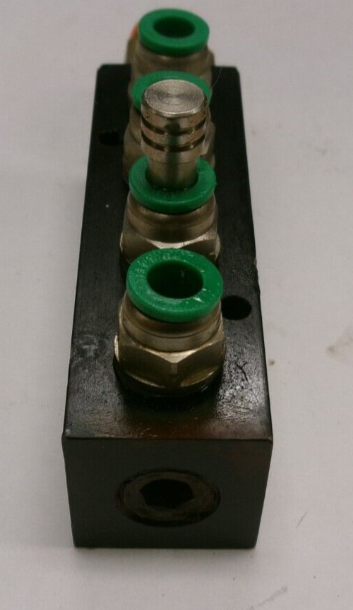 4-Port Manifold w/ (1) SMC Spore 3/8, (4) Numatics 1/4 Fittings included #T1111S